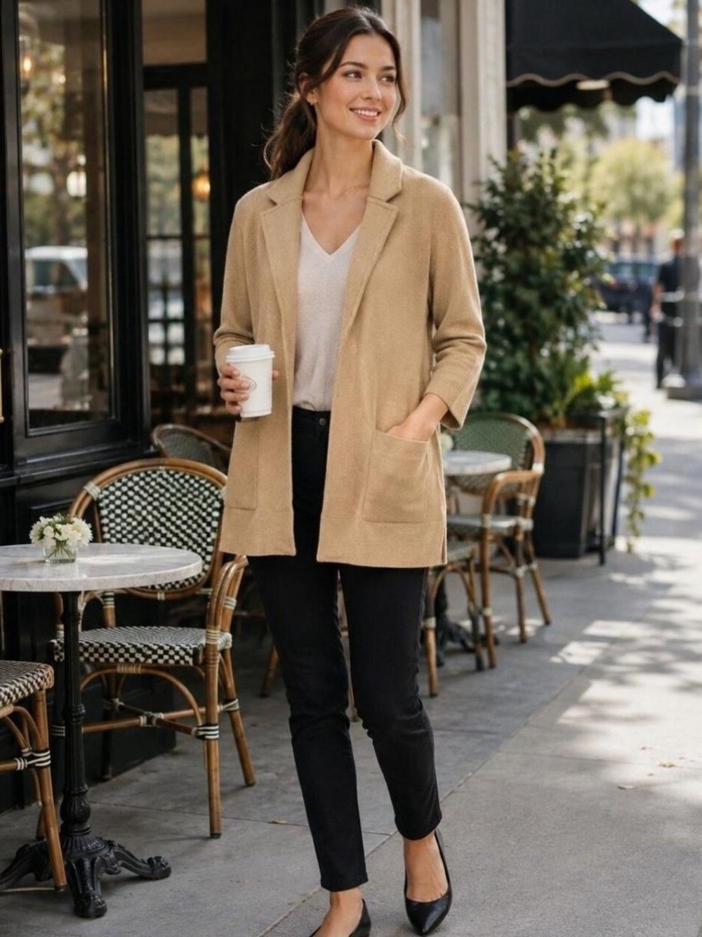 J. Crew Women’s sweater knit blazer Open Front Camel Coatigan Jacket XL Classic